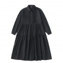 Japanese gentle temperament lapel organ pleated white loose mid length shirt skirt dress