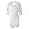 Dress Australian French Design Feel Bubble Sleeve Pleated Spicy Girl Open Back Wrapped Chest Muse Dress