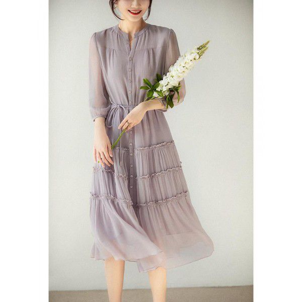 Elegant smoked purple/mulberry silk inside and outside/pleated lace up/smooth crepe dress