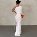 Goddess Style One Shoulder Slim Fit Fishtail Dress Open Back Sexy Dress Irregular Long Dress