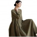 Loose oversized dress for women, Japanese Korean version cotton linen style round neck pullover, solid color over knee length skirt, large swing skirt