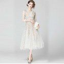 Early Autumn Women's Elegant and Elegant Style, Celebrity Shows Slim V-neck, 9/4 Sleeve Large Swing Long Dress Dress Dress