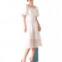 French Short Sleeve Dress Summer New Square Neck Lantern Sleeves Elegant High Waist A-line Dress