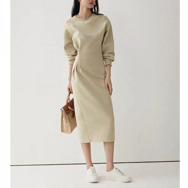 Early Autumn New Air Layer Waist Fold Sweatshirt Style Dress Half Warm Slim Light Display Skirt