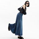 Denim Skirt Women's New Autumn Mid length Korean High Waist Retro Casual Tassel A-line Trendy Long Dress