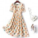 Chiffon dress, new summer women's dress with a slim waistband and polka dots