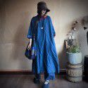 Autumn Falling Ancient Mud Retro Sticker Cloth Wash Pure Linen Loose Dress Gown