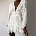 European and American high-quality women's cross-border white INS sexy V-neck perspective lace patchwork dress