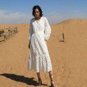 Autumn casual women's long dress pure cotton long sleeved V-neck A-line dress temperament beach