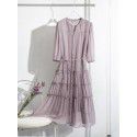 Elegant smoked purple/mulberry silk inside and outside/pleated lace up/smooth crepe dress