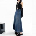 Denim Skirt Women's New Autumn Mid length Korean High Waist Retro Casual Tassel A-line Trendy Long Dress