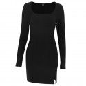 Black dress with a high-end feel, niche square neck, slit tight fitting dress for women's spring 2023 new dress