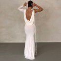 Goddess Style One Shoulder Slim Fit Fishtail Dress Open Back Sexy Dress Irregular Long Dress