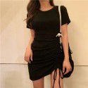 New Short Sleeve Temperament Girlfriend Dress Women's Summer Sexy Strap Drawstring Slim Wrap Hip Skirt