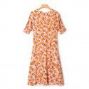 Fragmented Flower Dress Women's New Summer Slim Fit V-neck Honey Melon Orange Flower Print Dress