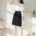 High waisted skirt, spring and summer new retro asymmetric slimming commuter A-line skirt