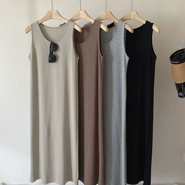 Lazy Tank Top Dress Women's New Solid Loose Straight Sleeve Long Dress