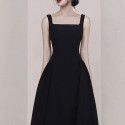 Hepburn style minimalist suspender dress, French daily wear, waist closing and slimming dress