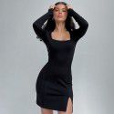 Black dress with a high-end feel, niche square neck, slit tight fitting dress for women's spring 2023 new dress