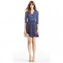 Blue dress French summer new floral European style casual sweet patchwork wrap dress V-neck trend