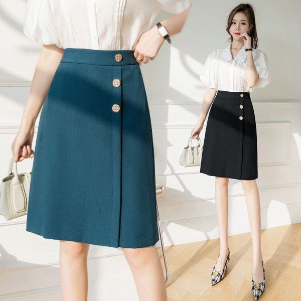 High waisted skirt, spring and summer new retro asymmetric slimming commuter A-line skirt