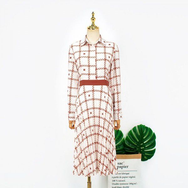 Autumn Fashion Temperament Slim Long Sleeves with Personality Pattern Printed Shirt Mid length Dress