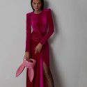 European and American women's fashion round neckline pleated Zou velvet long dress with tight fitting slit dress long style