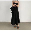 Black French suspender dress for women's new minimalist style diagonal cut long skirt