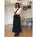 Functional style design with a pleated small slit and elastic waist skirt, fashionable long dress for women