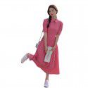 Dress Women's Summer New Elastic Waist Cut Out Back Long Dress Rose Red Small Design Sense French Dress