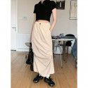 Functional style design with a pleated small slit and elastic waist skirt, fashionable long dress for women