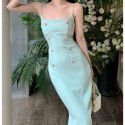 High end feeling new waist pinching women's style suspender dress, pure desire for slimming and slimming, double breasted long buttocks wrapped skirt