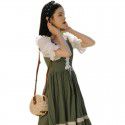 Cotton and linen retro first love girl heart tie dress 