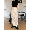 Functional style design with a pleated small slit and elastic waist skirt, fashionable long dress for women