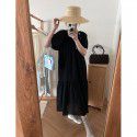 Bubble Sleeves Lace up Dress Women's Summer Korean Version Loose Size Medium Long Dress