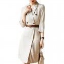 Autumn and Winter New Women's High end Elegance and Temperament Suit Dress Long Sleeve Waist Wrap Show Thin Apricot Pleated Skirt