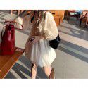 Doll neck white patchwork sweet girl dress flower bud skirt early spring 7/4 sleeve women's short skirt trend 