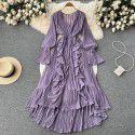 Fashionable and Sexy Solid V-Neck Ruffled Flare Sleeves to hem Dress