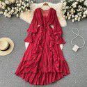 Fashionable and Sexy Solid V-Neck Ruffled Flare Sleeves to hem Dress