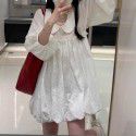 Doll neck white patchwork sweet girl dress flower bud skirt early spring 7/4 sleeve women's short skirt trend 