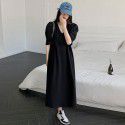 French gentle V-neck shrugged dress for women's summer new black slim straight cut long skirt