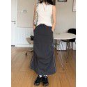 Functional style design with a pleated small slit and elastic waist skirt, fashionable long dress for women