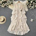 Fashionable and Sexy Solid V-Neck Ruffled Flare Sleeves to hem Dress