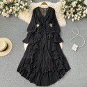 Fashionable and Sexy Solid V-Neck Ruffled Flare Sleeves to hem Dress