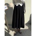 Back Elastic Waist Temperament A-line Half length Dress Early Spring New Covering Crotch Mid length French Umbrella Skirt