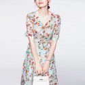 Fragmented Flower Skirt French New Summer Fashion V-Neck Small Man Waistband High Grade Silkworm Silk Dress