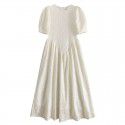 3D Embroidery Jacquard Dress Women's Summer New French Waist Round Neck Bubble Sleeve Long Dress