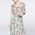 Fragmented Flower Skirt French New Summer Fashion V-Neck Small Man Waistband High Grade Silkworm Silk Dress