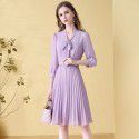 Fashionable Bubble Sleeves Chiffon Dress for Women's Spring New Style Temperament: Slim Waist, Reduced Age, 100 Pleated Mid length Dress