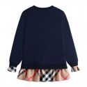 Girls' Spring New Round Neck Plaid Contrast Colored Skirt Hem Pullover Long Sleeve Cotton Sweater Bottom Trendy